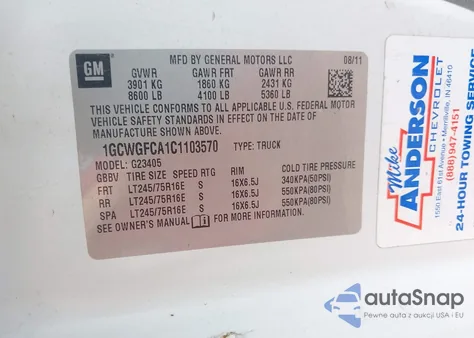2012 Chevrolet Express 2500 Work Van from USA, damaged, VIN 1GCWGFCA1C1103570